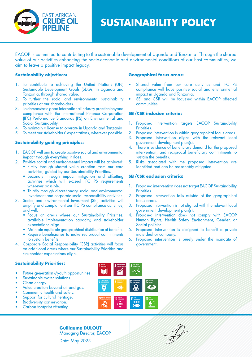 Sustainability Policy EACOP East African Oil Pipeline Sustainability Policy EACOP East African Oil Pipeline